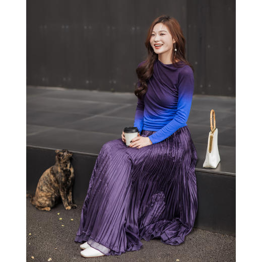 【林栖设计小店】【少量现货】生活在左绵羊毛毛衣渐变保暖褶皱显瘦2023秋季新品套头长袖女上衣1933072 商品图2