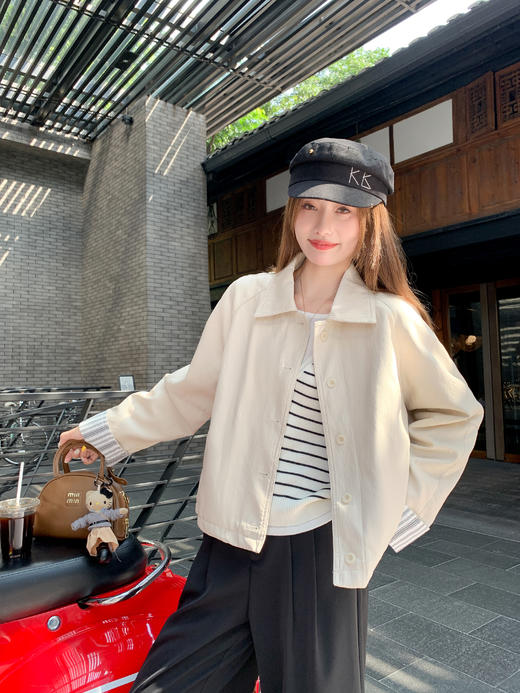 【269元任选2件】现货！成本巨贵，拍下包赚！条纹翻边皮衣短外套夹克 商品图9