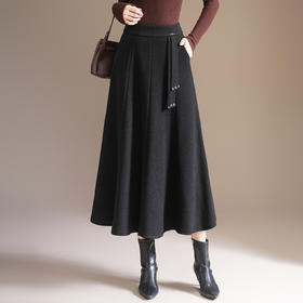 「自」全新升级【铂金会员174/天猫229/差价55】(13514)洛诗琳中长款毛呢半身裙2025秋冬新款高腰显瘦垂感百褶裙