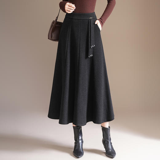 「自」全新升级【铂金会员174/天猫229/差价55】(13514)洛诗琳中长款毛呢半身裙2025秋冬新款高腰显瘦垂感百褶裙 商品图0