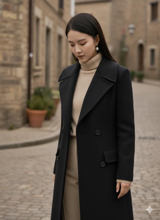 大翻驳领双排扣收腰大衣 商品图3