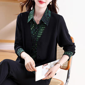 KQL E324N1781假两件针织衫气质绿花衬衫拼接打底衫