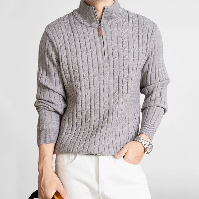 贝*汉姆同款 SUSX意式老钱经典绞花半拉链羊毛针织衫S0246835（下单3-7天发货）