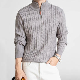贝*汉姆同款 SUSX意式老钱经典绞花半拉链羊毛针织衫S0246835（下单3-7天发货）