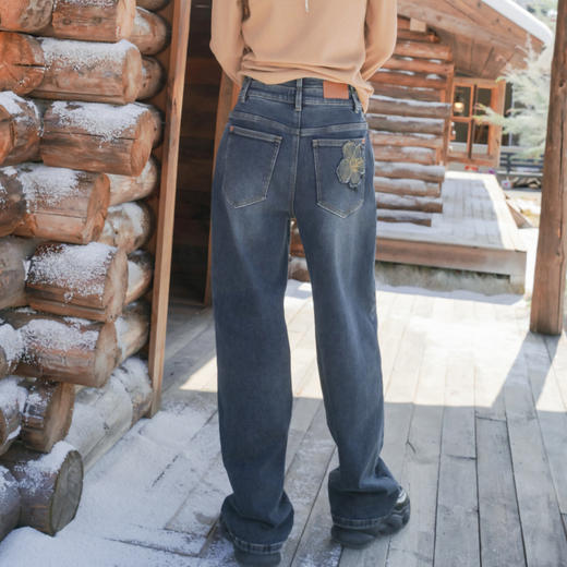 谜底直筒牛仔裤长裤2025年冬季新品高腰宽松百搭复古女254MJ1605 商品图2