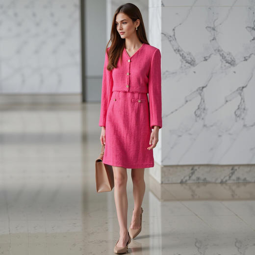 EITIE爱特爱气质V领千金小香风收腰a字连衣裙冬季新款8007725 商品图2