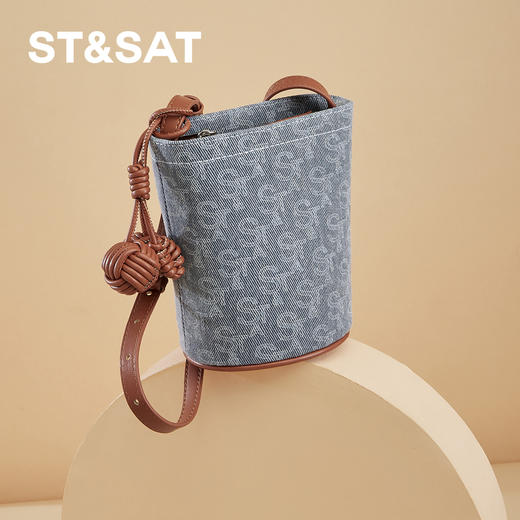 星期六复古牛仔百搭斜挎水桶包SSD521A0BQ 商品图8
