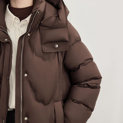 【年货节】熙世界静奢老钱风咖色羽绒服女中长款白鸭绒御寒外套2025冬季新款 商品图3