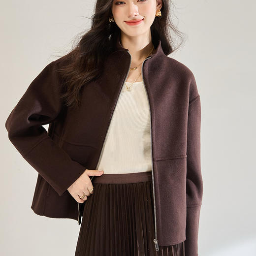 「高货sh」全新升级【铂金会员487/天猫659/差价172】(10726)洛诗琳新款立领双面毛呢外套2025秋冬气质短款羊毛大衣女 商品图1