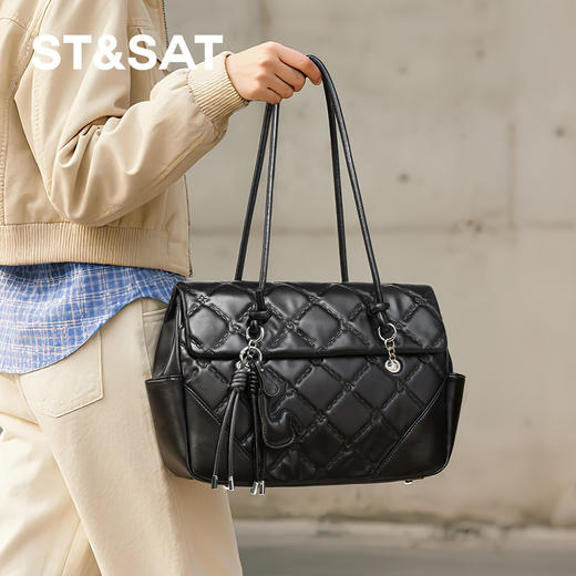 星期六经典高级感菱纹格双肩包SSD521A0G9 商品图2