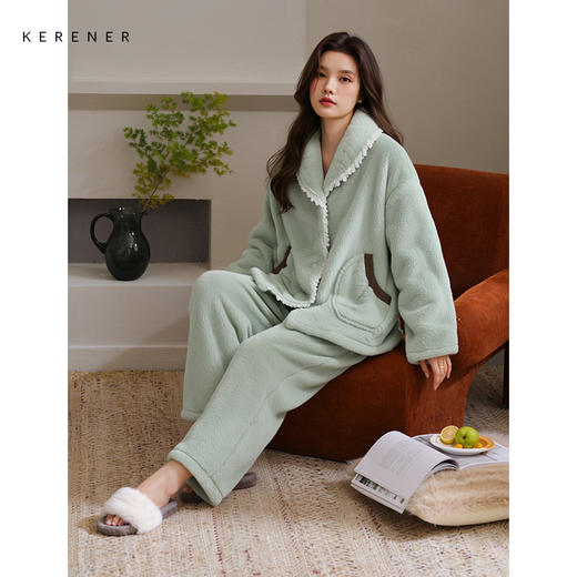 可人儿原创冬季舒棉绒女士睡衣韩系加厚保暖可外穿珊瑚绒家居服 商品图3