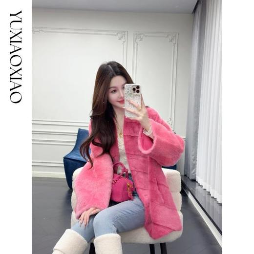 余潇潇【绝色虞美人】天鹅绒水貂毛拼接拉贡羊皮革半抽刀斜排皮草 商品图3