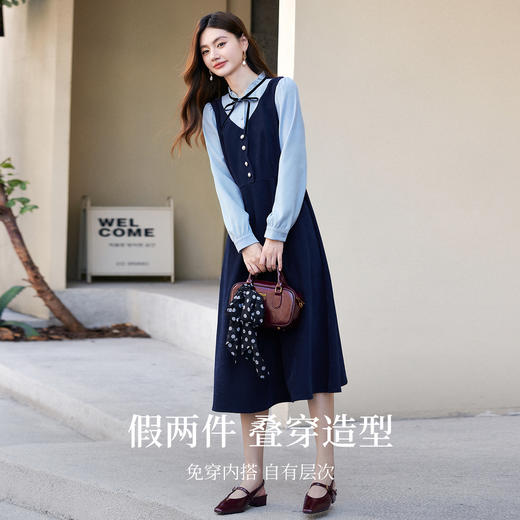【11/14新品】熙世界轻职场通勤假两件连衣裙女2025秋冬新款出席重要场合的裙子 商品图1
