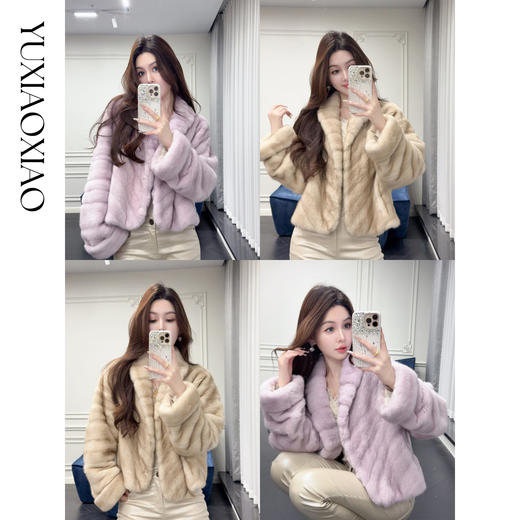 余潇潇【皇家静域】天鹅绒水貂毛整身全抽刀双色定染钩扣皮草外套 商品图0