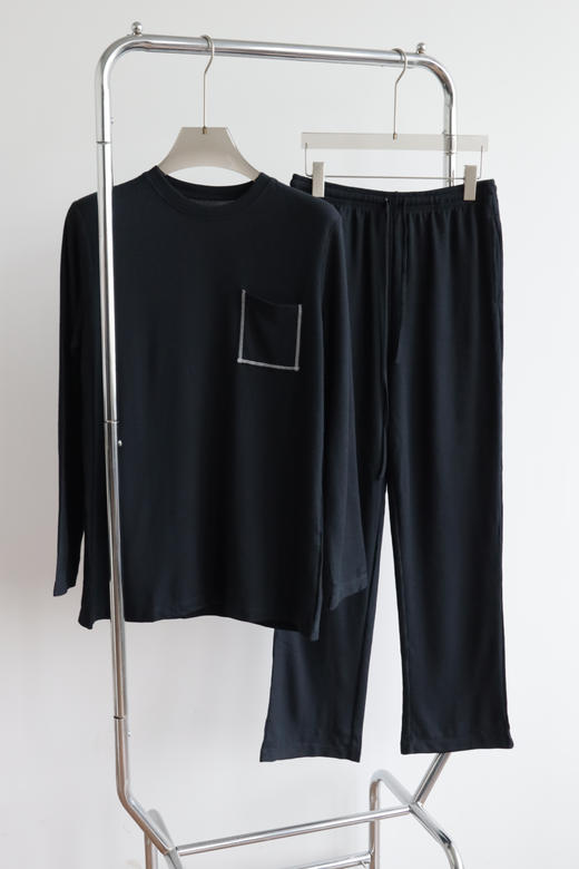 男款 华夫格 宽松睡衣居家服套装 长袖+长裤 PJ041 商品图1