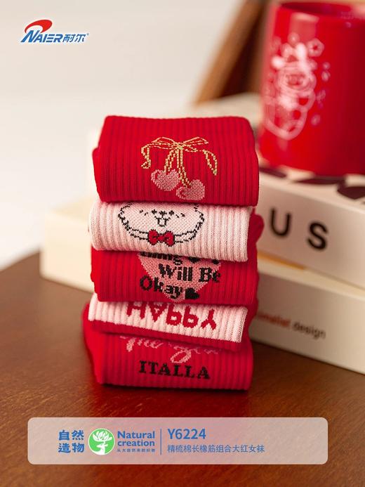 5双【新疆阳光棉 添加莱卡纤维 高弹不紧绷】耐尔精梳棉本命年鸿运袜5双装 商品图2