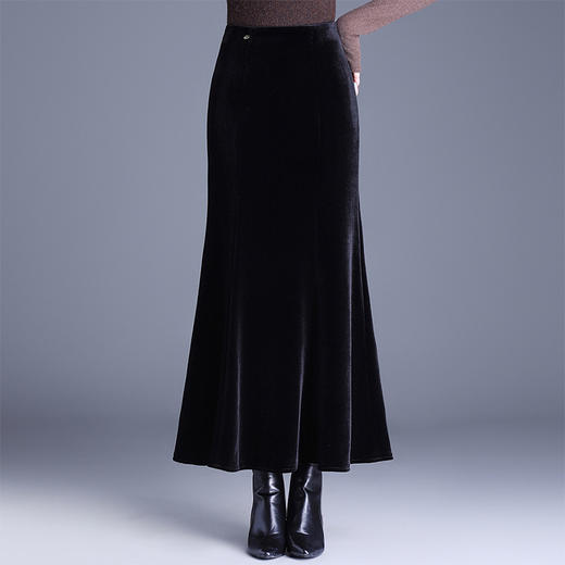 QYM 2570-Y加厚金丝绒复超柔半身裙时尚高腰包臀裙中长款气质优雅鱼尾裙 商品图0