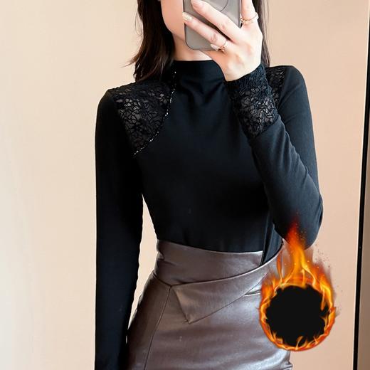 磨毛加厚半高领钉珠设计感上衣，纯色T恤显瘦长袖KQL-311H9183 商品图2