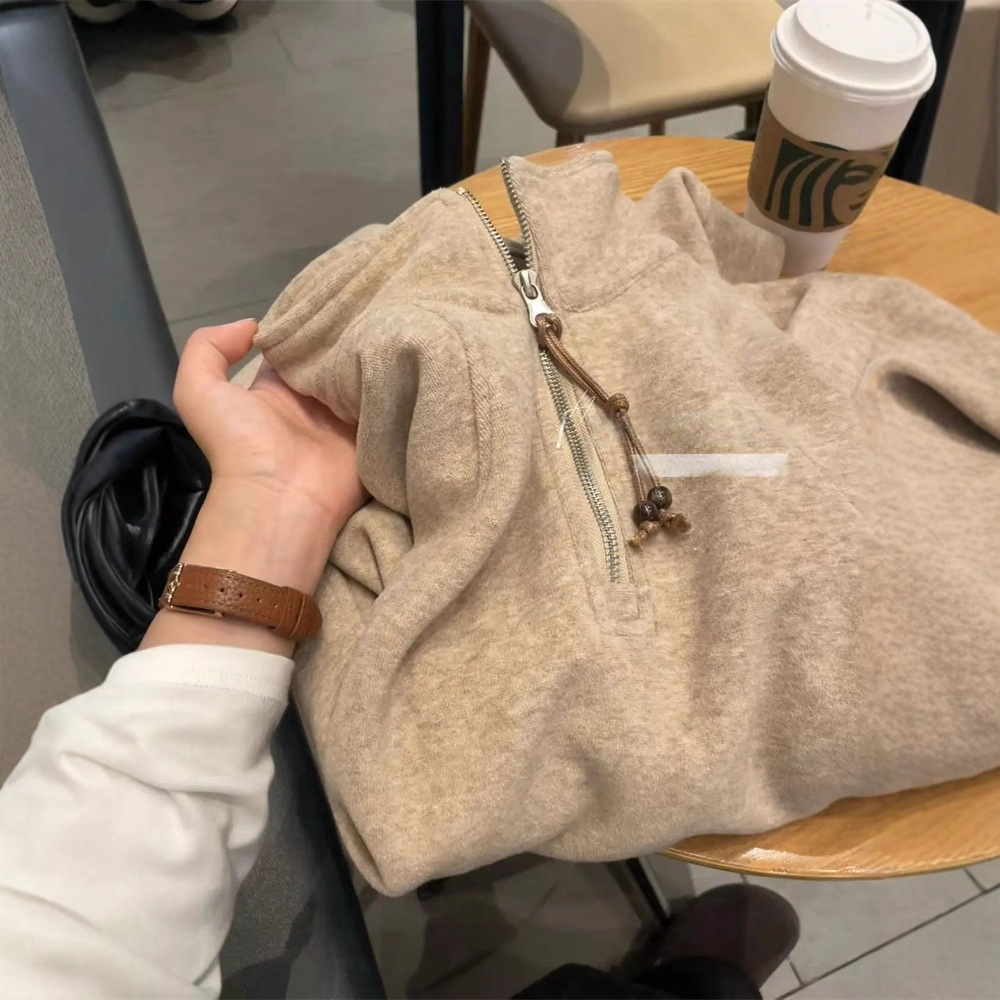 毛绒感立领卫衣！2025百搭宽松日系半拉链秋冬慵懒下摆抽绳美式！