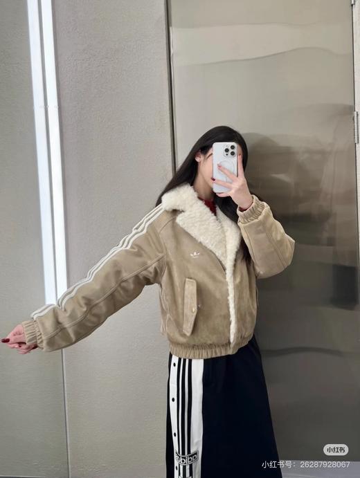 D111351侧三杠仿麂皮拼接驼绒毛拉链棉服外套 商品图12