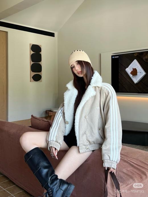 D111351侧三杠仿麂皮拼接驼绒毛拉链棉服外套 商品图14