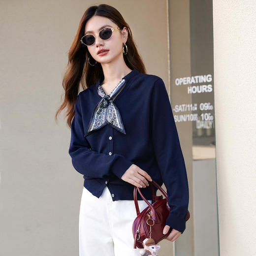 【年终特卖】熙世界通勤风复古印花丝巾针织衫女长袖独特别致上衣2025秋冬新款 商品图3