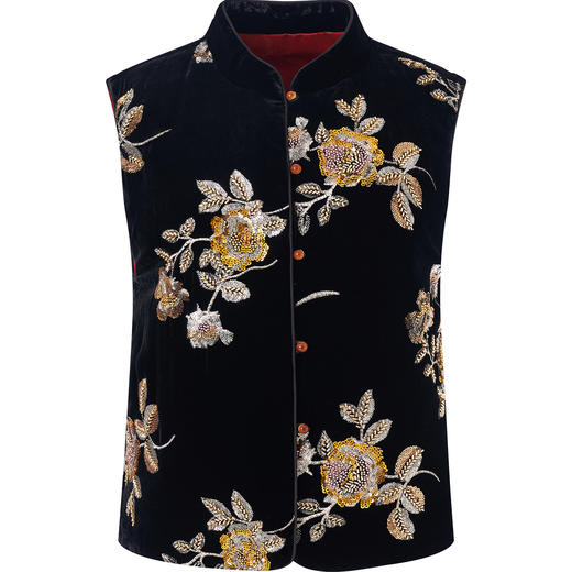 「高货wl」全新升级【铂金会员441/天猫599/差价158】(11758)洛诗琳新中式真丝丝绒夹棉外套2025冬国风刺绣加厚马甲wl11758 商品图3