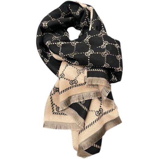 c7-4;gucc双面经典感显气质双面加厚黑色围巾女冬季韩版时尚保暖围脖高级感披肩 商品图4