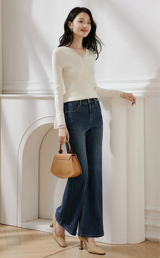 D111315冬季新款v领蕾丝拼接针织衫羊毛显瘦针织上衣 商品图7