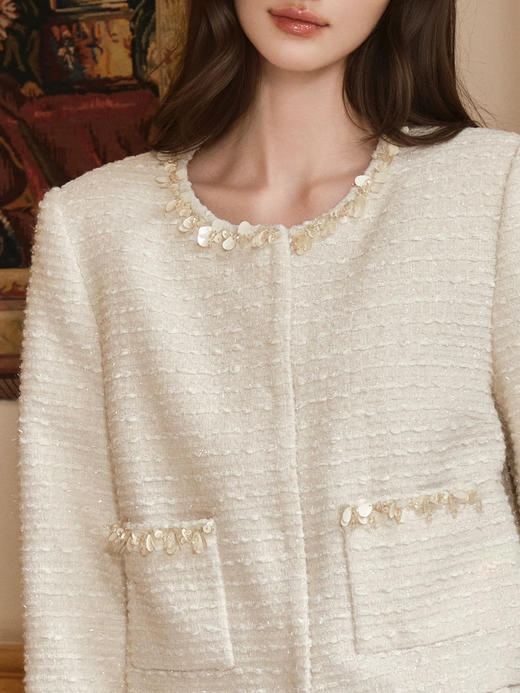 白色珠光手工钻饰粗花呢半裙 商品图2