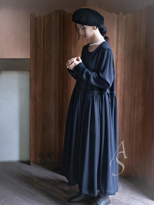 Casey Casey 25AW 黑色羊绒抽褶连衣裙 商品图3