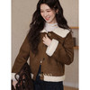 鹿向南「焦糖可颂」咖色保暖短款皮毛一体外套女秋冬翻领显瘦上衣 商品缩略图1