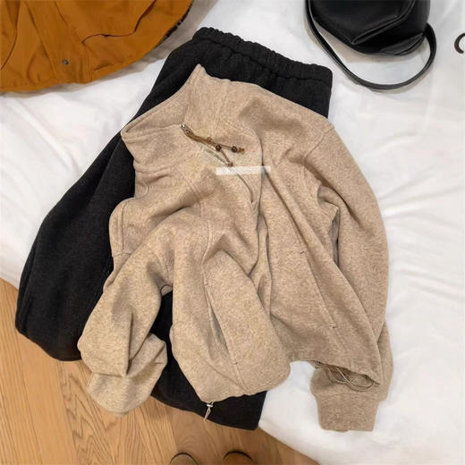 毛绒感立领卫衣！2025百搭宽松日系半拉链秋冬慵懒下摆抽绳美式！ 商品图2