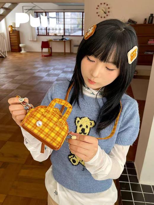 4楼Eubelle欧蓓 puui原创设计黄色格纹迷你斜挎包耳机包零钱包 活动价：169元 商品图2