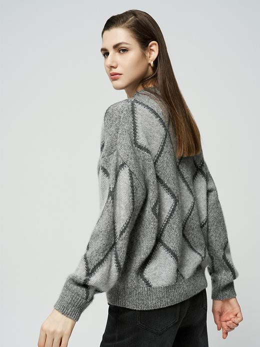 【羊绒+桑蚕丝半高领套衫】羊绒世家秋冬新品女士半高领菱形印花针织套衫 商品图2