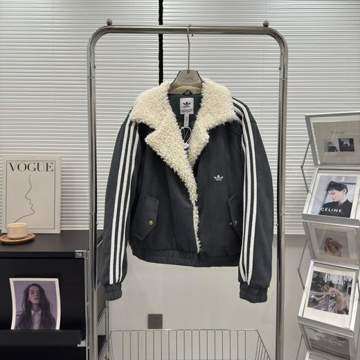 D111351侧三杠仿麂皮拼接驼绒毛拉链棉服外套 商品图3