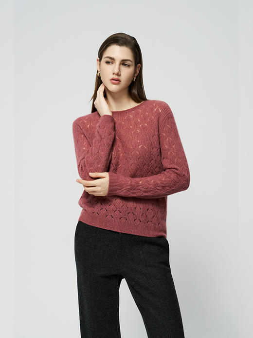 【羊绒+桑蚕丝镂空套衫】羊绒世家25年秋冬新品女士圆领羊绒镂空针织套衫 商品图1