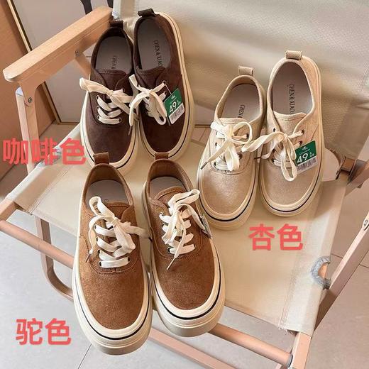 D111302反绒革鞋面秋冬新品女士橡胶底帆布鞋休闲板鞋 商品图1