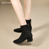 西遇法式瘦瘦靴女新款秋冬单靴配裙子绒面黑色粗跟巨好看短靴V2257248 商品缩略图3