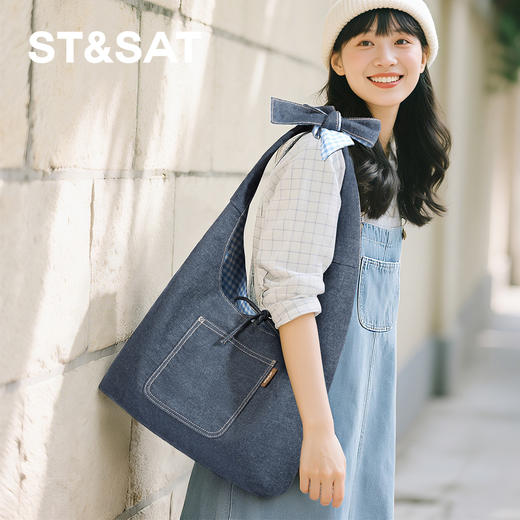星期六休闲吸睛蝴蝶结牛仔单肩包SSD521A0F7 商品图1