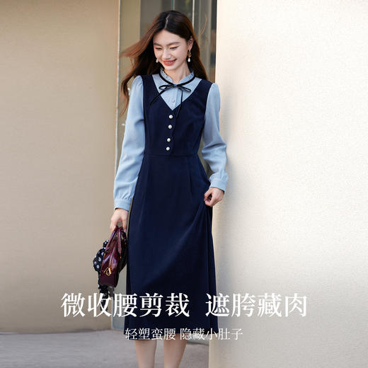 【11/14新品】熙世界轻职场通勤假两件连衣裙女2025秋冬新款出席重要场合的裙子 商品图2