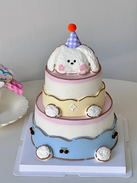 二次元6+4小双层卡通线条小动物蛋糕-低糖处理无添加