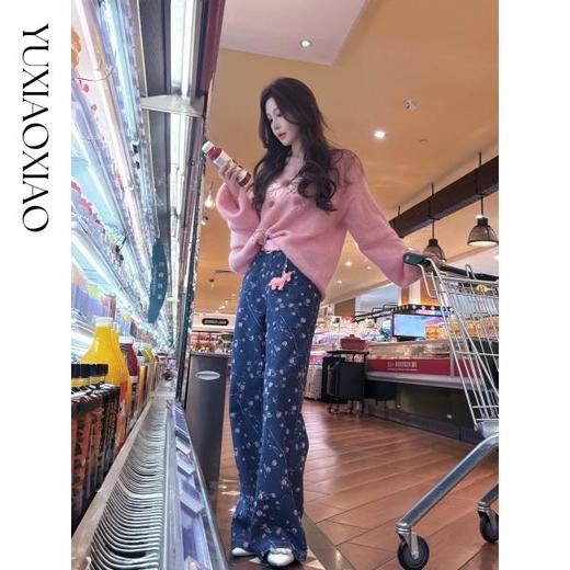 余潇潇【梦马生花】精致水钻小马挂坠刺绣提花棉感直筒牛仔裤配腰带 商品图3