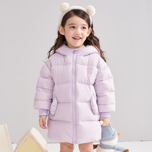 笛莎Deesha 2025冬季女童时尚可爱蓄热三防连帽中长羽绒服 商品图0