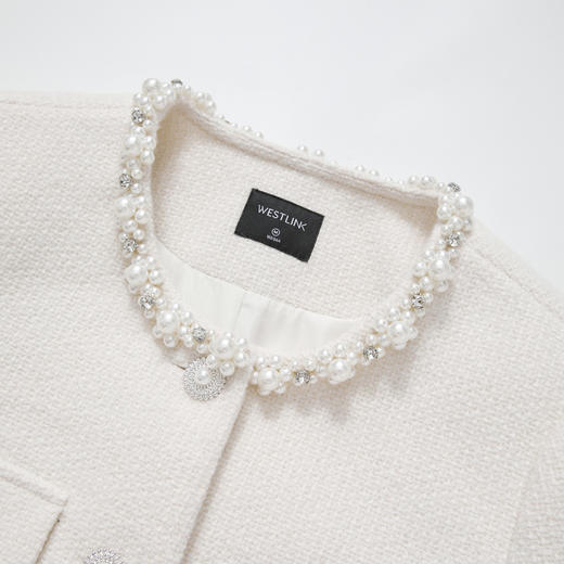 西遇法式珍珠领千金小香风外套女冬季新款正肩肌理感短款棉衣V4155414 商品图5