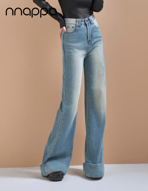 时尚薄绒翻边大阔腿牛仔裤PB66200 商品图2