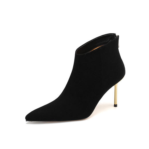 【预售5天】黑色磨砂棕色短靴细跟法式气质尖头裸靴秋冬高跟鞋&YC-585 商品图4