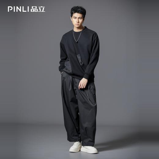 PINLI品立2025秋冬新款设计感拼接圆领卫衣潮牌男士宽松休闲上衣B253109104 商品图1