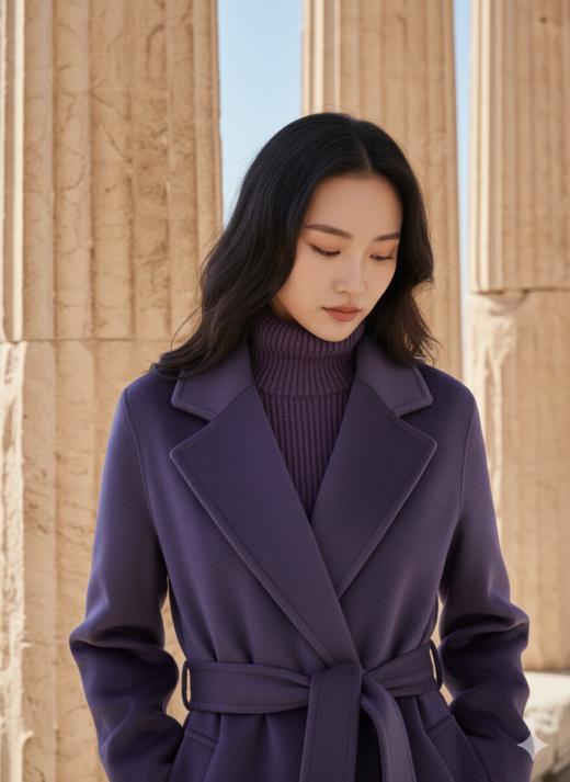 双面手工腰带长款大衣 商品图3