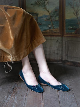 Emma Hope 25AW 宝石蓝/牛油果绿天鹅绒浅口芭蕾鞋